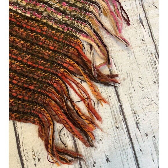 Talbots Boucle Mohair Wool Blend Fringed Scarf 67" x 14" Multicolor Plaid Winter - Picture 5 of 10